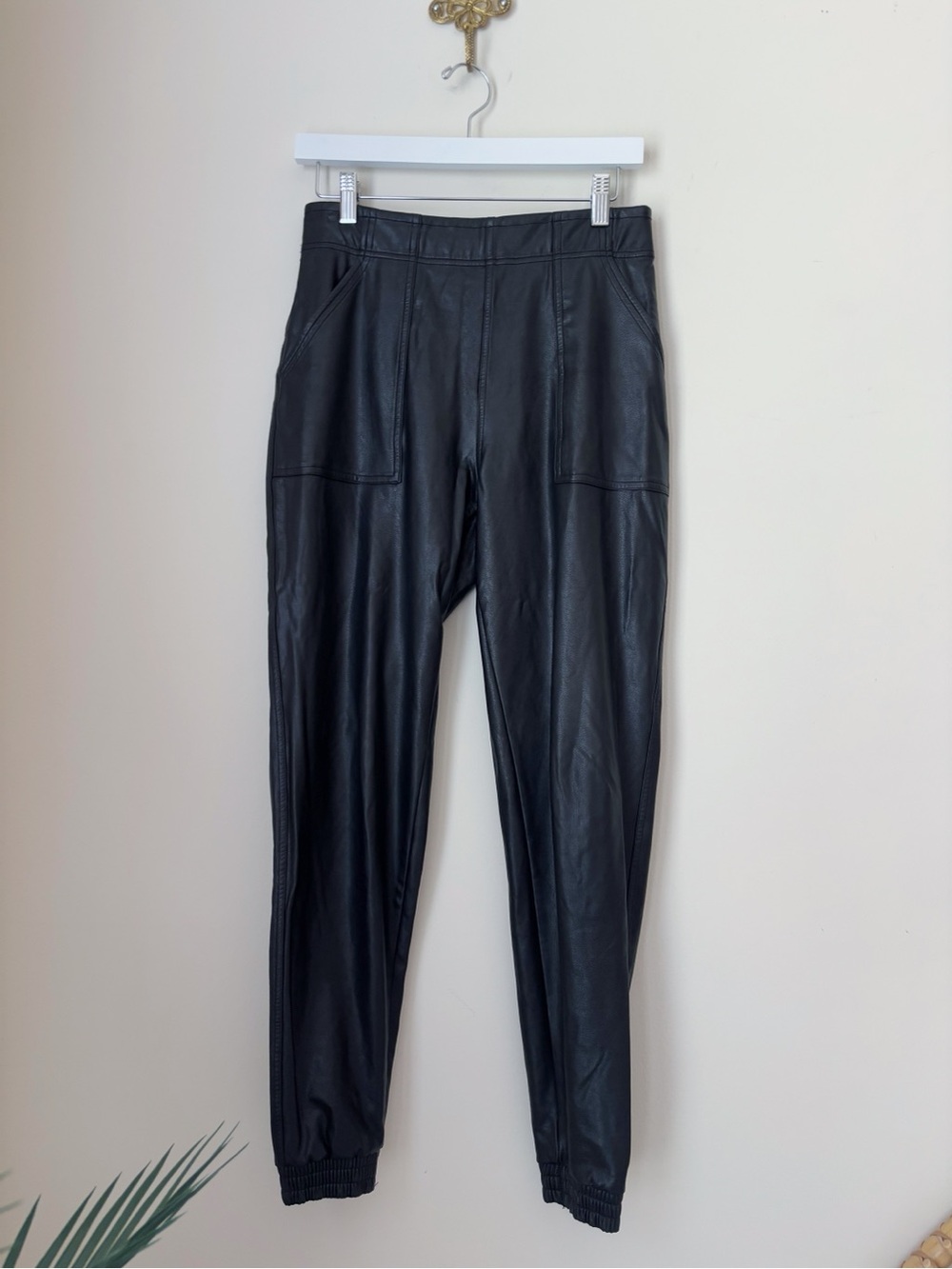 SPANX Black Leather Like Joggers Small